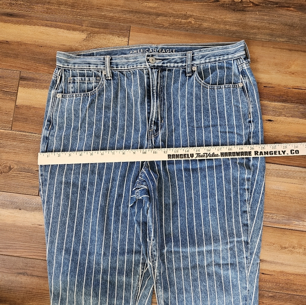 America Eagle Blue Striped Mom Jeans Size 16 - Picture 7 of 12